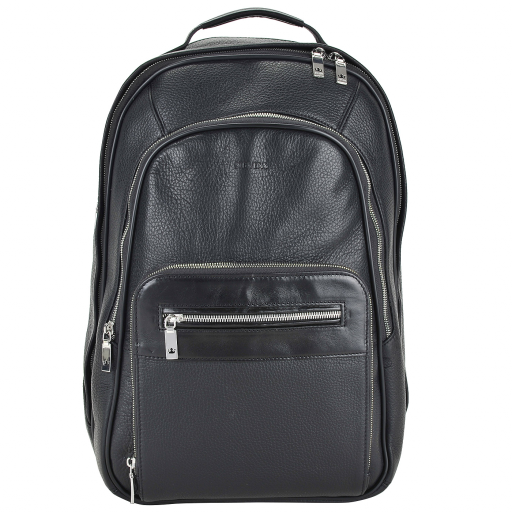 Кожаный черный рюкзак с отделением под ноутбук Stevens